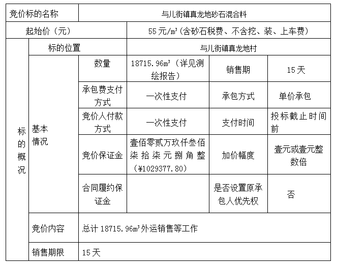 DBSXS-2021-013 與兒街鎮(zhèn)真龍地砂石混合料競價銷售競價公告