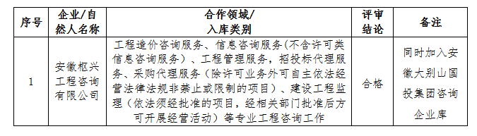 安徽大別山工程咨詢有限公司合作伙伴招募結(jié)果公告(十四)