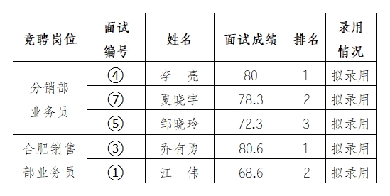 安徽大別山鄉(xiāng)村振興產(chǎn)業(yè)發(fā)展有限公司招聘臨時工作人員擬錄用公示